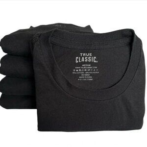 5-Pack Bundle - True Classic Mens Short Sleeve Tee Black Crew T-Shirts Medium